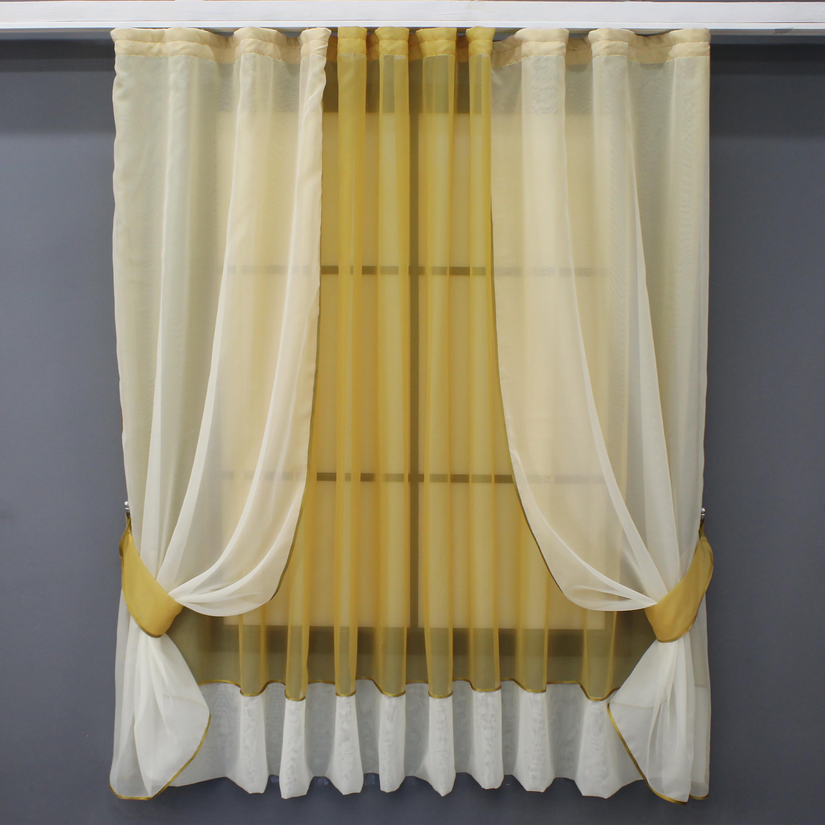 Комплект штор VR-Textil №051к шторки и тюль 280х170 см Бежевый с янтарным (52-0957)