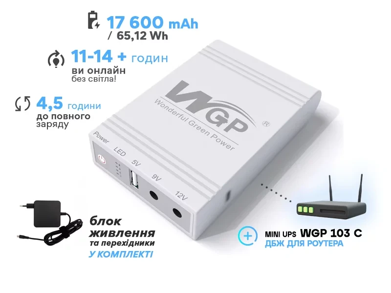 ИБП для роутера, повербанк MINI DC UPS WGP103C (17600mAh, 5V, 9V, 12V) Белый - фото 6