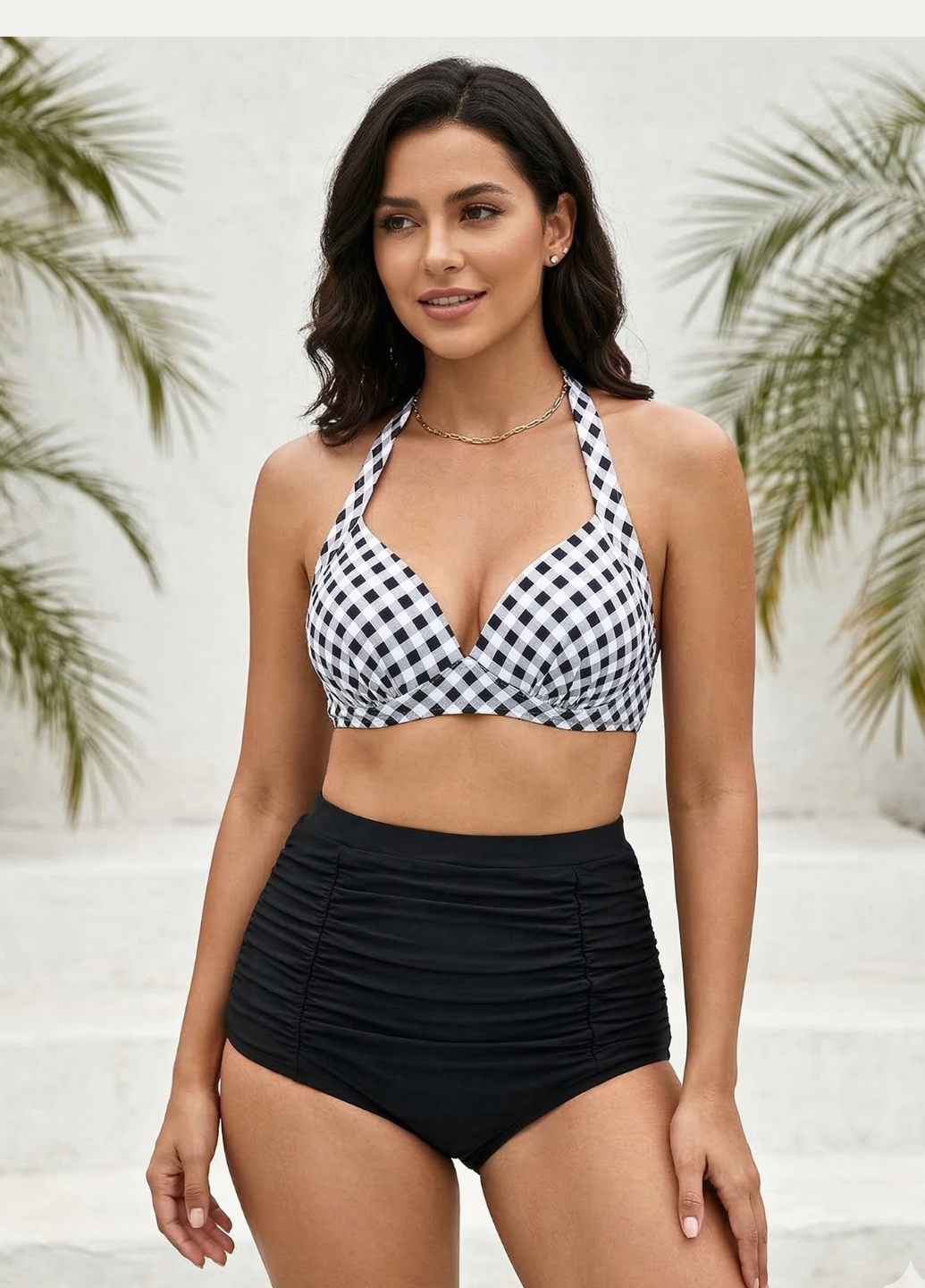 Купальник раздельный FS Halterneck Bikini Set XL Черно-белый (9287)