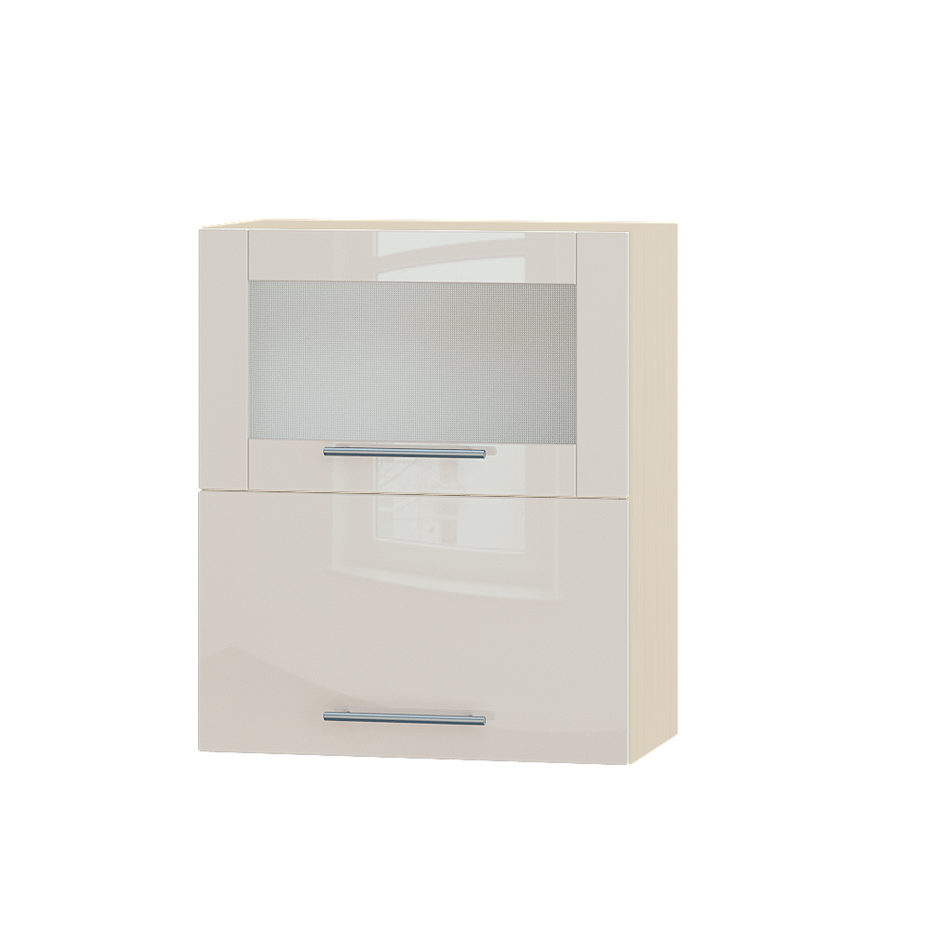 Шкаф верхний Эверест Акрил модуль Верх витрина ВВГ14-600 60х30х72 см Бьянко глянец/Дуб Молочный (04567)