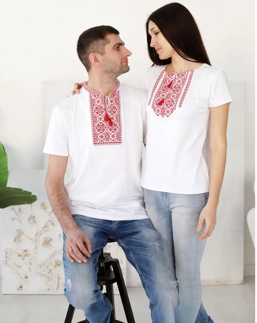 Футболки-вишиванки парні трикотажні XL Білий (а-28-2xl) - фото 1