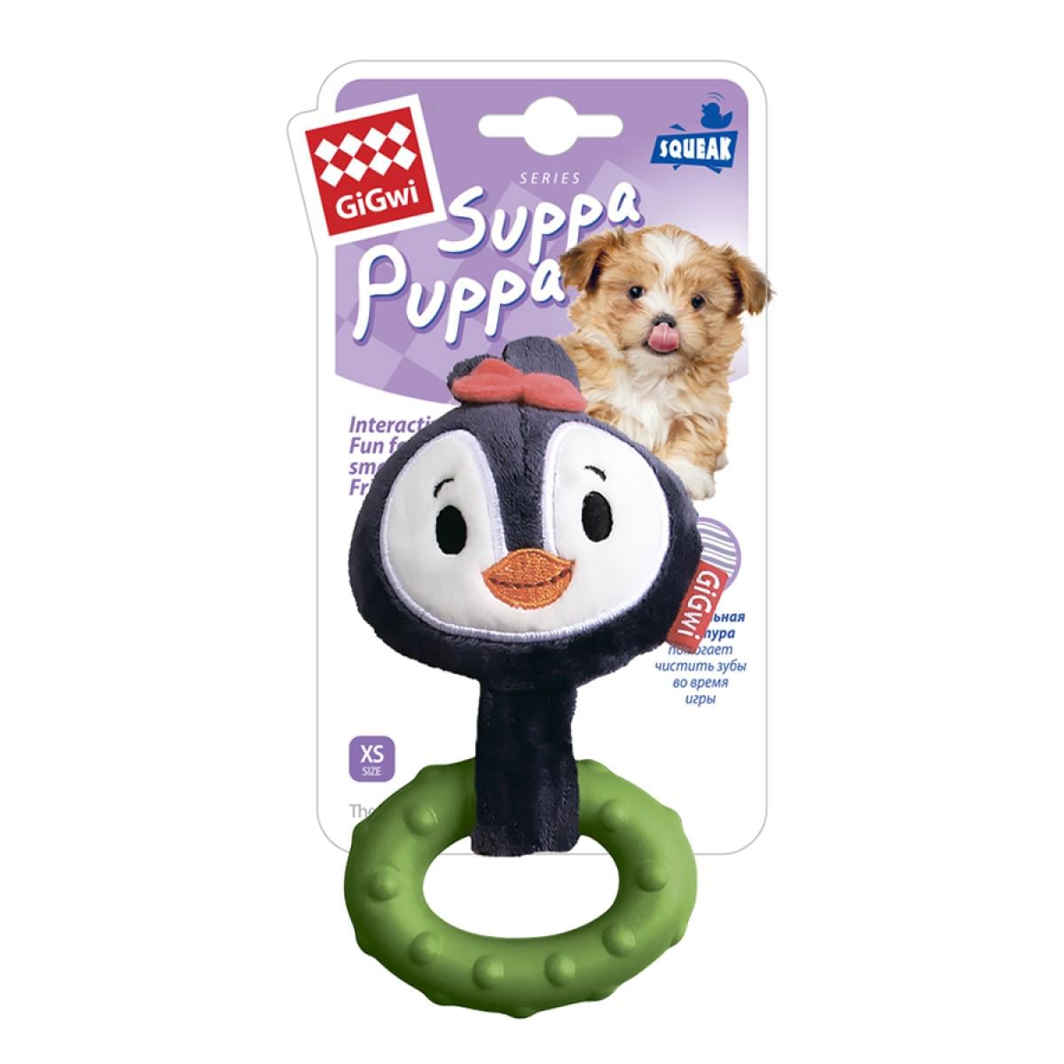 Іграшка для собак GiGwi Пінгвін з пищалкою Suppa Puppa 15 см Чорний (75003)