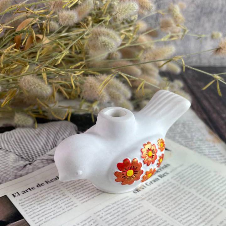 Підсвічник для тонких свічок 5candles "Квіткова Куріпка" Білий з червоним орнаментом (1556_7-446)