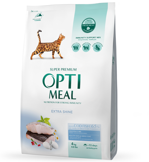 Сухой корм OptiMeal для взрослых кошек с высоким содержанием трески 4 кг Сухой корм OptiMeal для взрослых кошек с высоким содержанием трески 4 кг