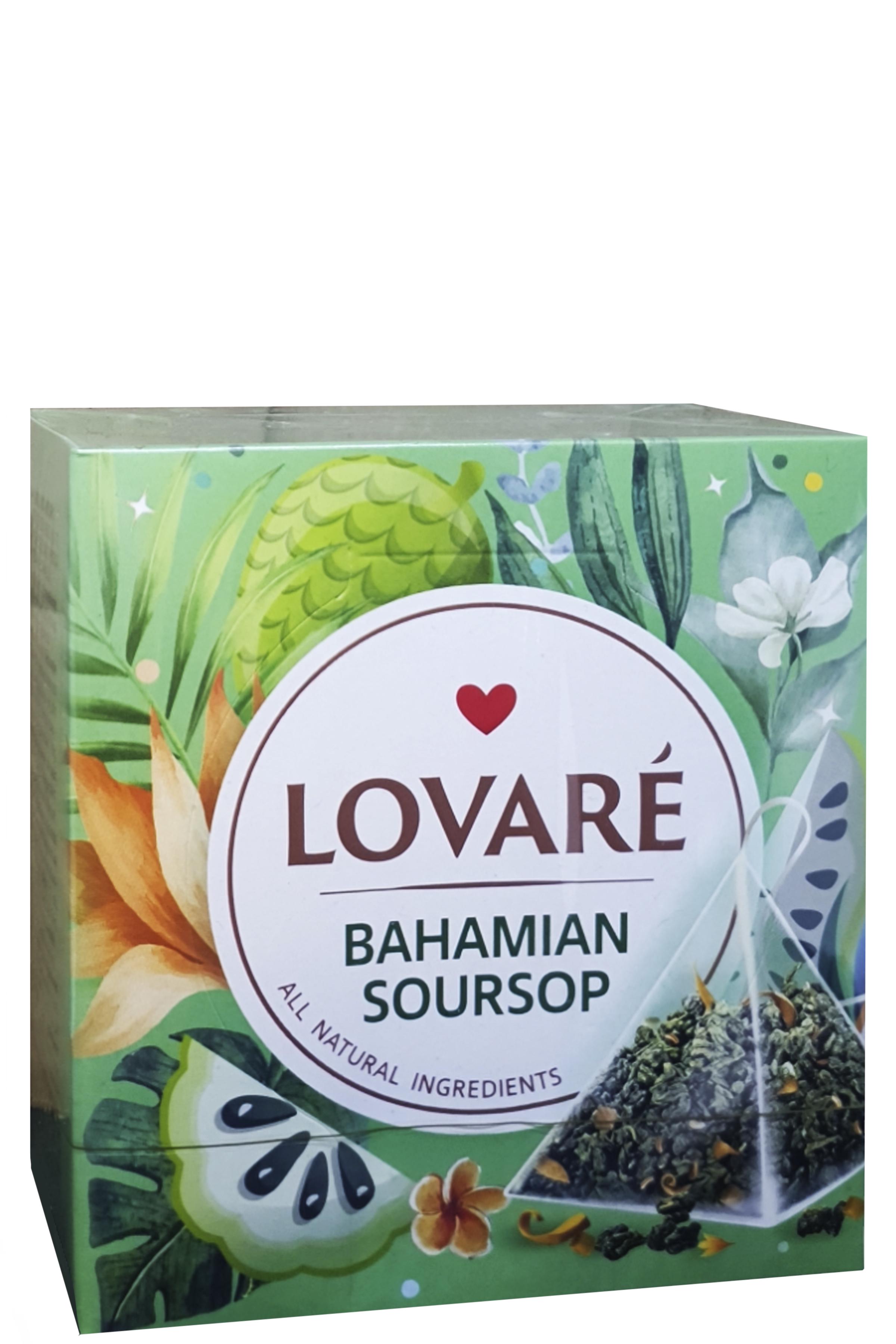 Чай зеленый Lovare Bahamian Soursop в пирамидках с ароматом Саусепа 15 пакетиков 2 г (59084)