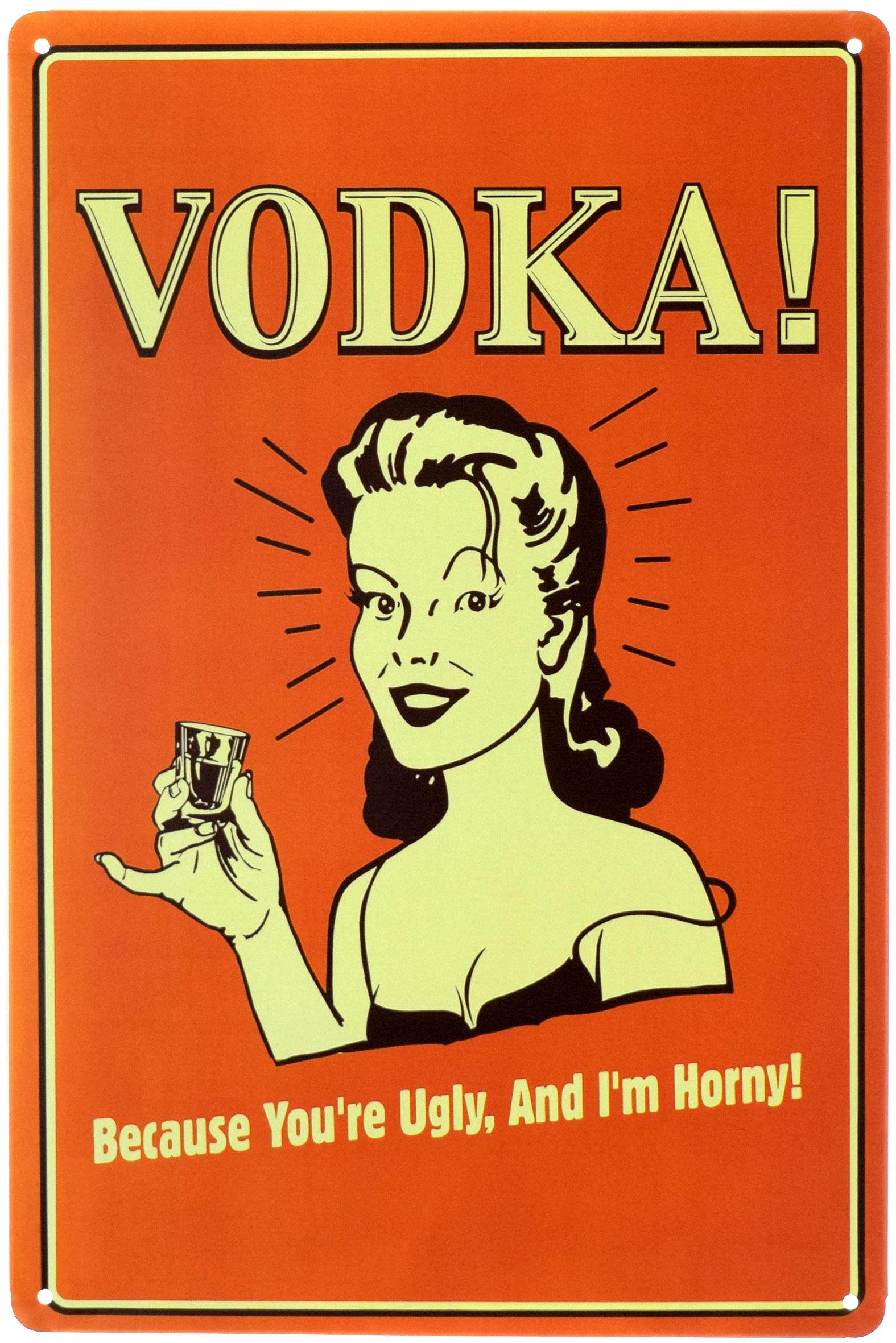 Табличка металлическая Водка! Потому Что Ты Уродлив, А Я Возбуждена!/Vodka! Because You're Ugly And I'm Horny 20x30 см