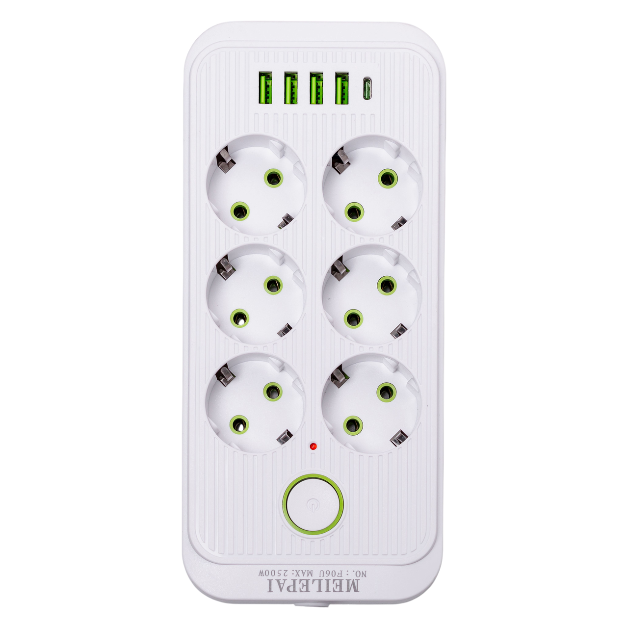 Фільтр мережевий HP-5-25 5 м F06U на 6 розеток 4 USB 1 Type-C та кнопкою відключення Білий (A-034386) - фото 5