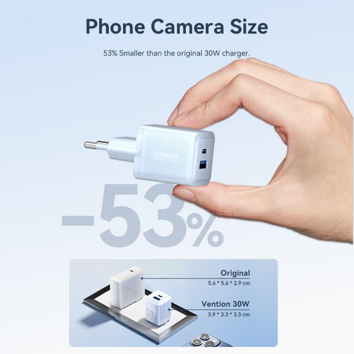 Зарядное устройство Vention USB Type-C GaN Charger EU-Plug 3A 30W White (FEQW0-EU) - фото 4 Зарядное устройство Vention USB Type-C GaN Charger EU-Plug 3A 30W White (FEQW0-EU) - фото 4