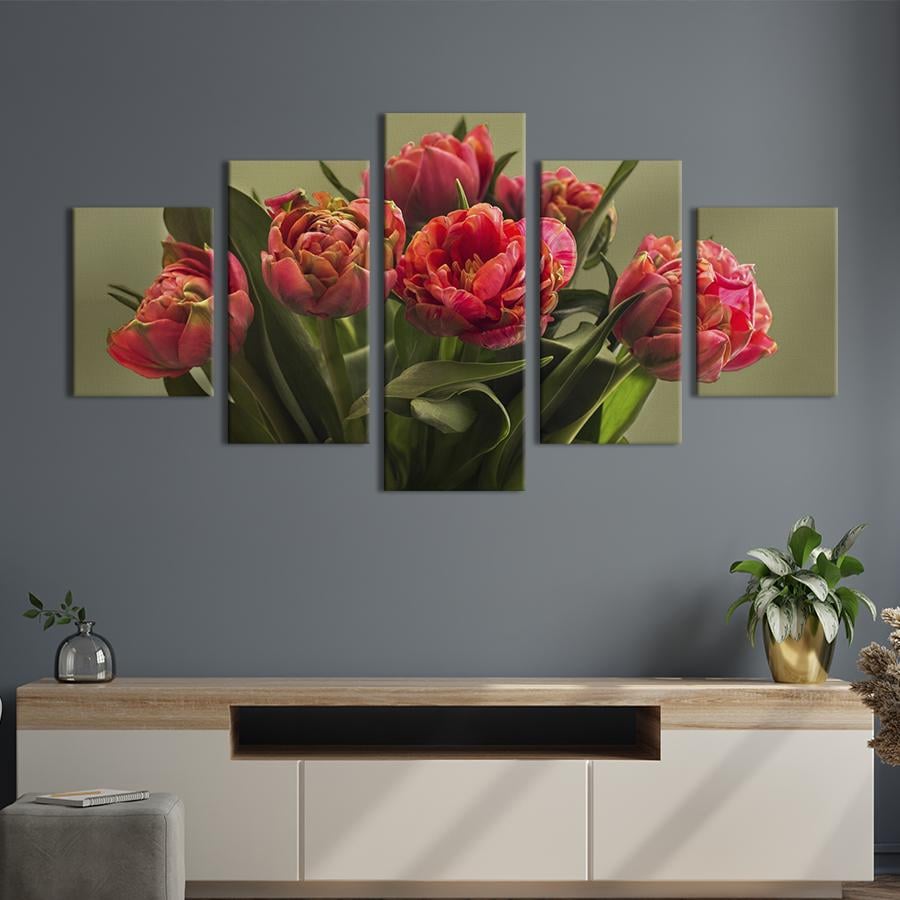 Картина на холсте Нежные тюльпаны красного цвета 187x94 см (1007-52)