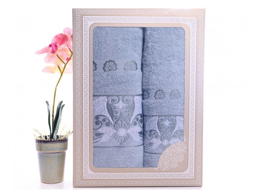 Набор махровых полотенец Вышивка цветами 2 шт. Серый (DR008986)