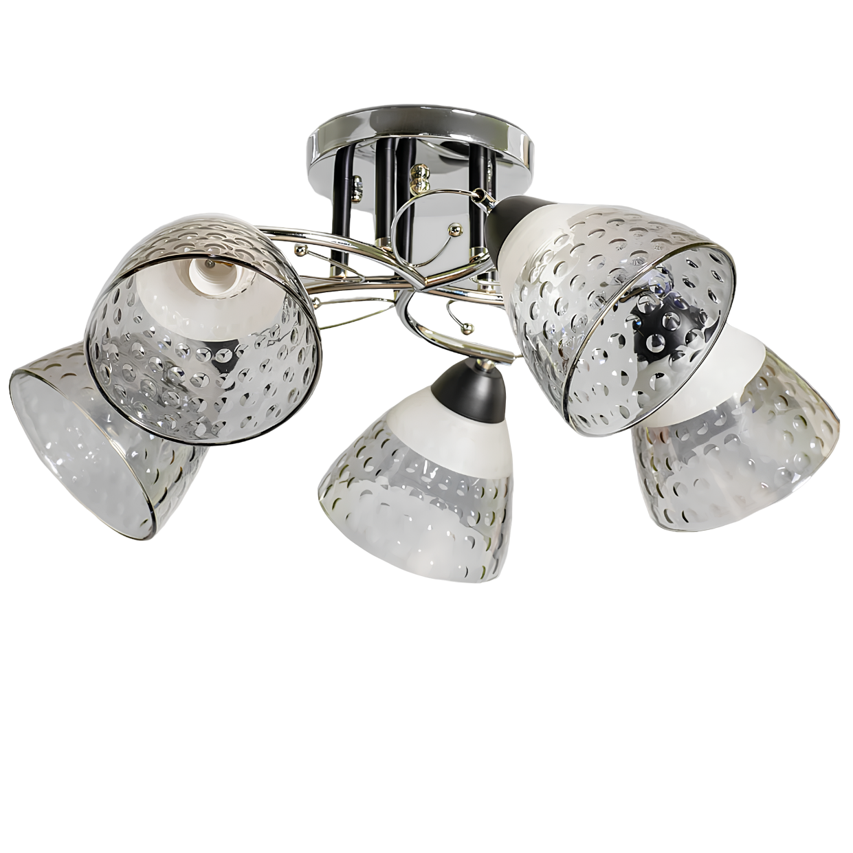 Люстра Svet на пять ламп со стеклянными плафонами под лампу Е27 Хром (SC-9120/5 CR+BK)