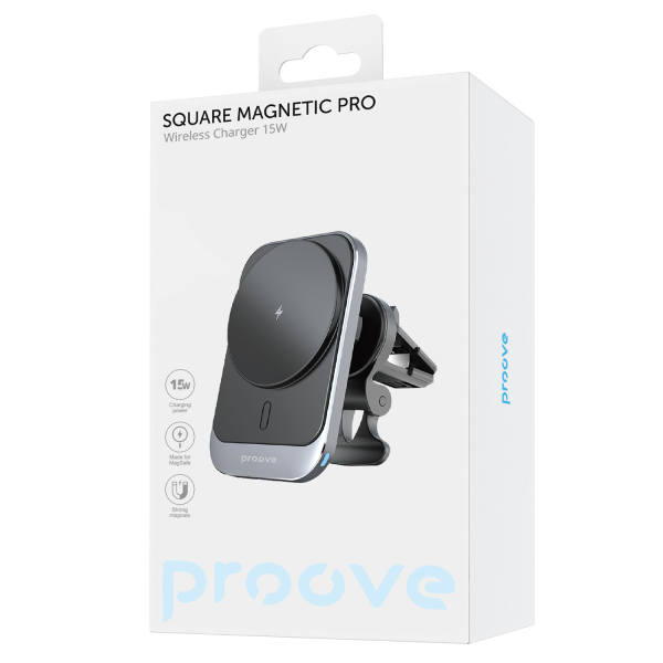 Тримач автомобільний Proove Square Magnetic Pro Car cradle with wireless charger Metalic Grey (WHSP15010004) - фото 3