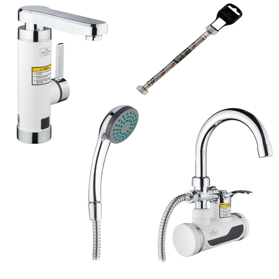 Проточный водонагреватель Kroner KRM Volt CW191WMDS для ванной/CW189 для умывальника/гибкая подводка Kroner