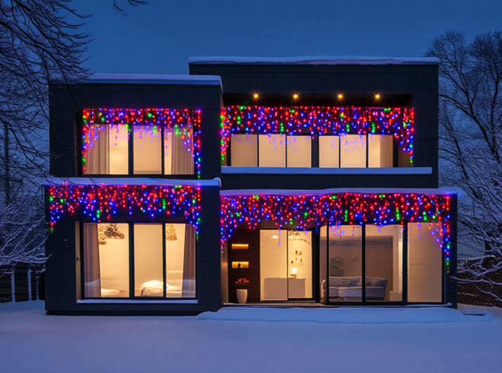 Гирлянда бахрома уличная 840 LED 50 м от сети черная нить Разноцветный