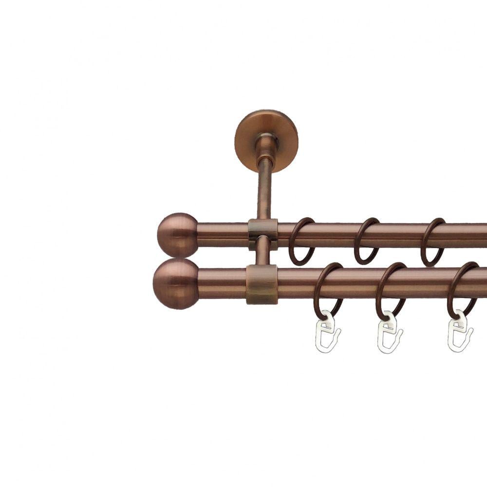 Карниз металлический Orvit Шар Болонь двухрядный закрытый/гладкая труба/кольцо металлическое Медь 19/16 мм 300 см (00-00011971)