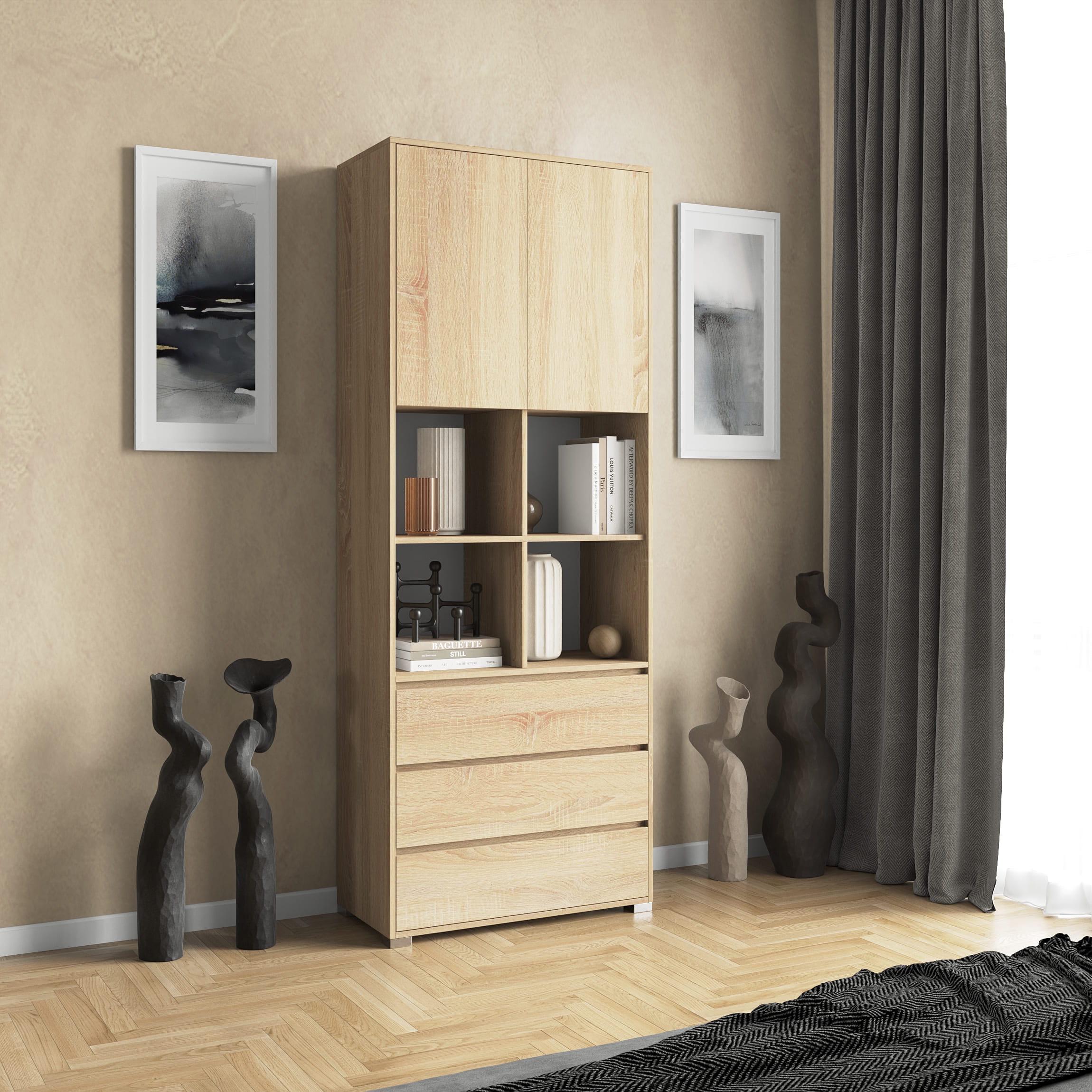Шкаф на 3 ящика с открытыми полками 212,5х80х40 см Дуб Сонома (380428)