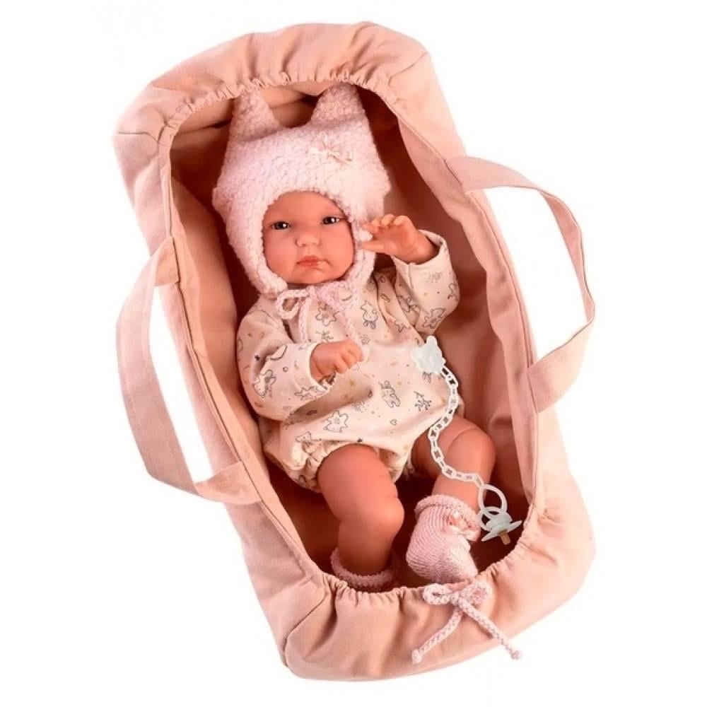 Пупс виниловый новорожденный Llorens коллекционная девочка в шапке с ушками и переноской 35 см