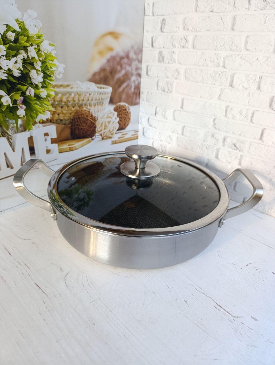 Сотейник Benson BN-700 из нержавеющей стали с антипригарным покрытием 28 см Стальной