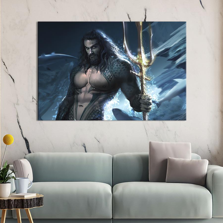 Настенный декор картина на холсте для интерьера Aquaman Jason Momoa 120x80 см (682-1)