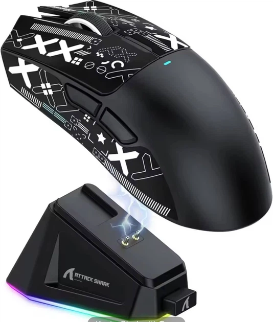 Мышь беспроводная игровая Attack Shark X11 22000 DPI 2.4 ГГц Bluetooth Type-C сенсор PixArt PAW3311 аккумулятор до 200 часов с док-станцией Black