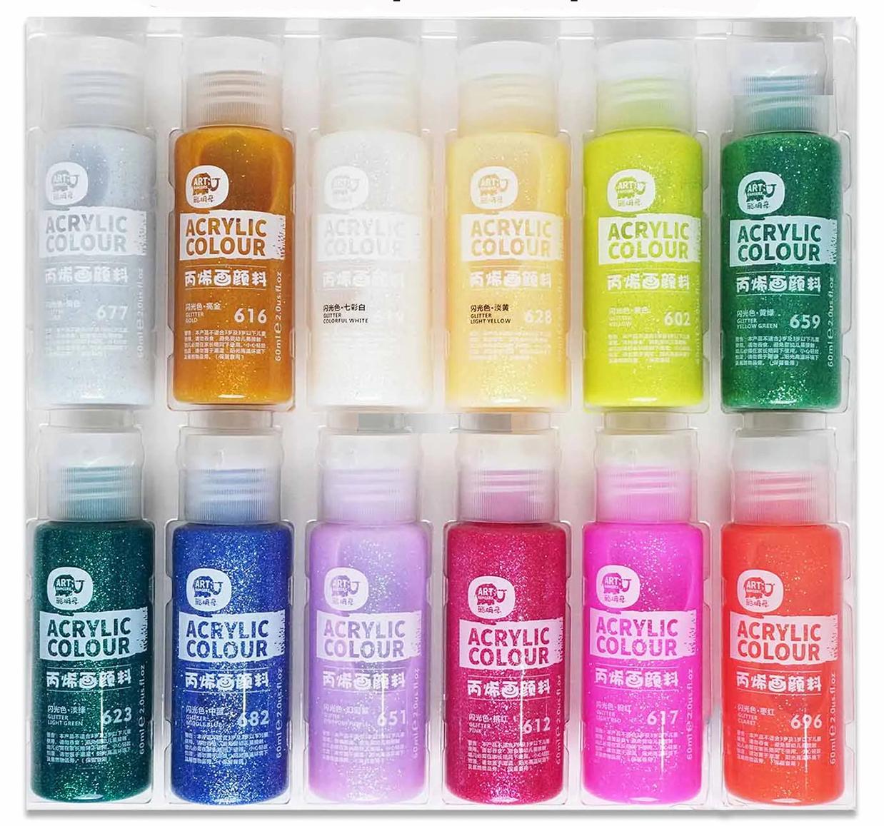 Набор художественных акриловых красок с блестками Art Rangers Glitter 12 цветов по 60 мл (A12060S)