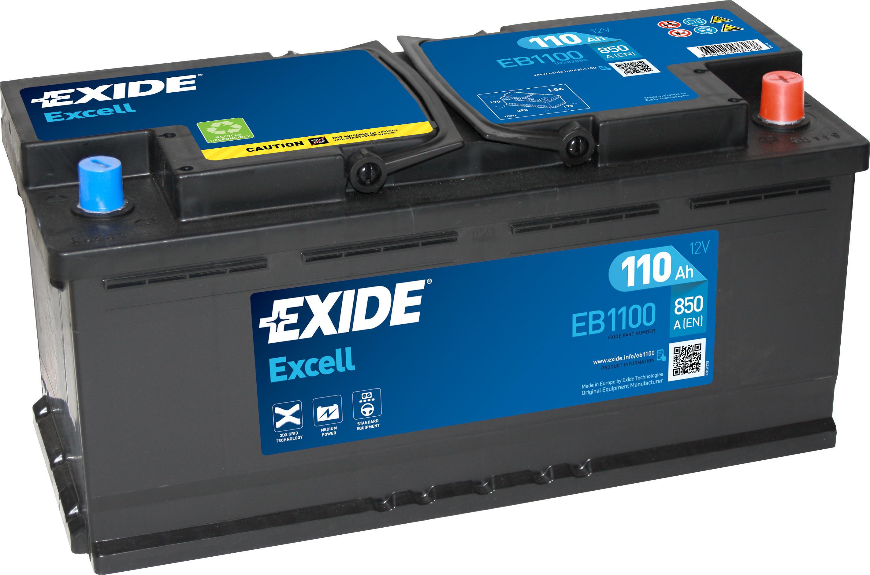 Аккумулятор автомобильный EXIDE Excell EB1100 EN 6СТ-110 Ah АзЕ 850 A (76231)