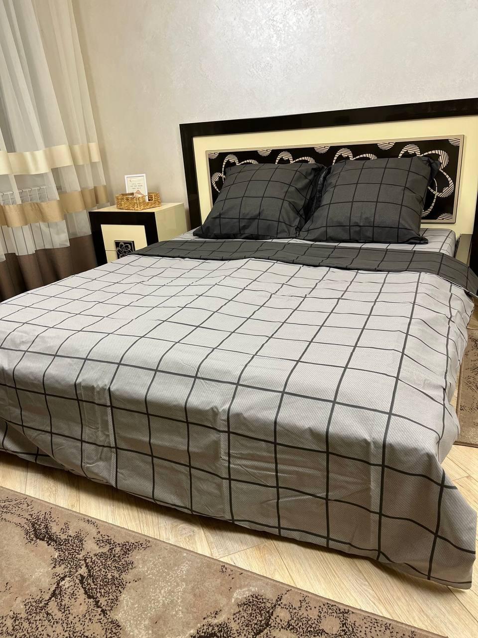 Комплект постільної білизни євро Клітинка бавовняний 200х220/70х70 см Сірий (27976621) - фото 3