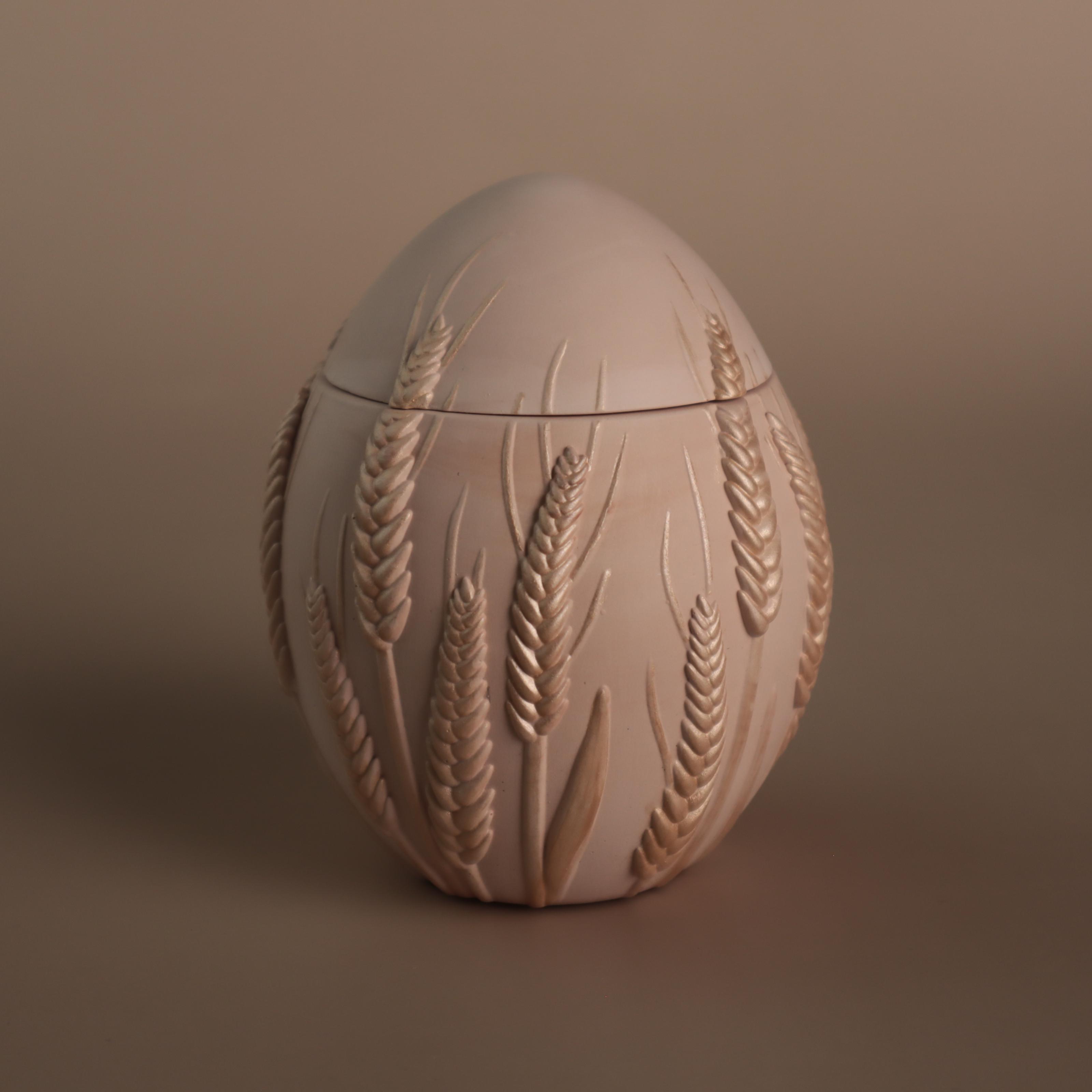 Аромасвічка соєва Wax Harmony Ваніль у гіпсовому кашпо Яйце з колосками пшениці Бежевий (1001501)