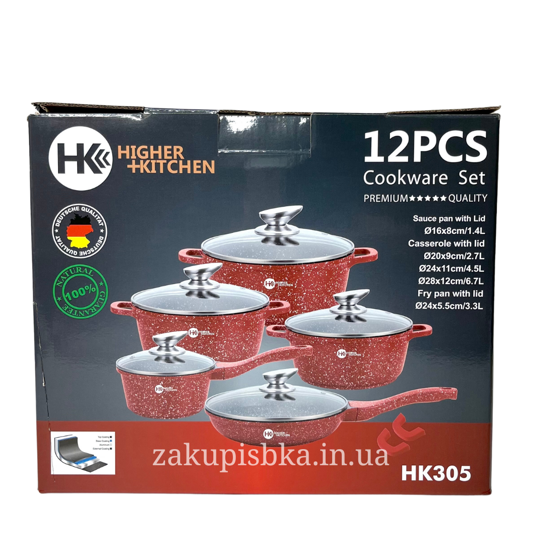 Набір посуду Higher Kitchen HK-305 з гранітним антипригарним покриттям 10 предметів Червоний (2480509830) - фото 5 Набір посуду Higher Kitchen HK-305 з гранітним антипригарним покриттям 10 предметів Червоний (2480509830) - фото 5