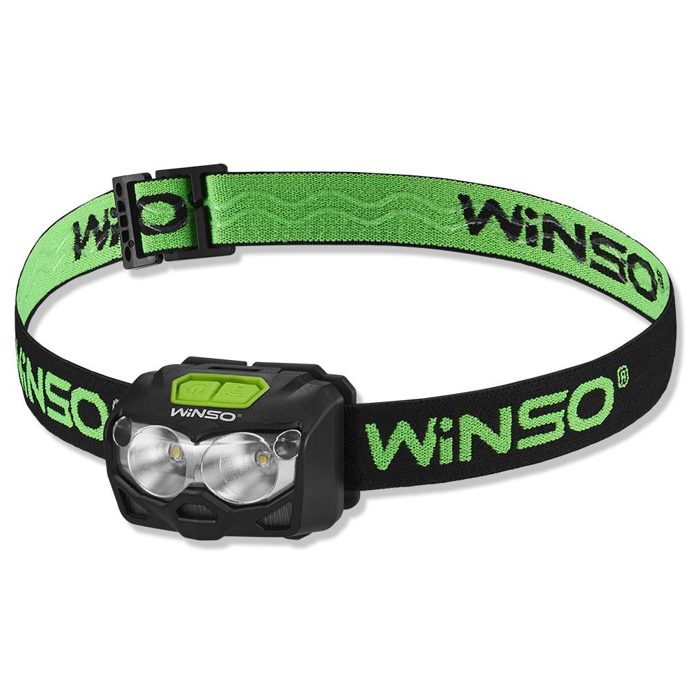 Фонарь налобный WINSO Pro 500Lm 2x5W CREE XTG 1200 mAh /3xAAA с сенсором Белый/Красный (751300)