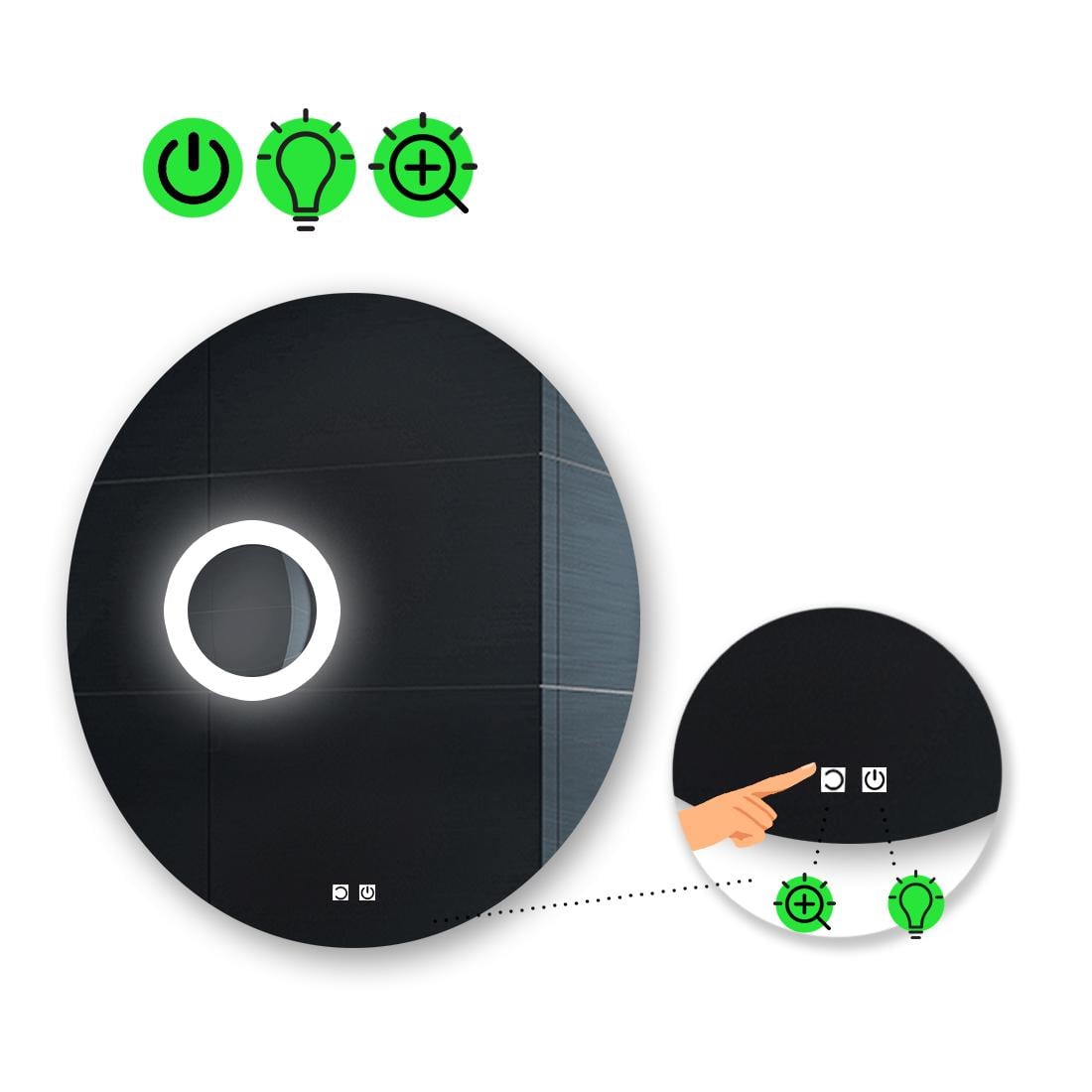 LED-зеркало 50x50 см с двумя сенсорами и линзой с подсветкой модель Adeo