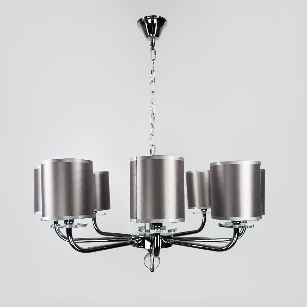 Люстра-подсвечник на 8 абажуров пастельный Ø 80 см Хром/Серый (AT25/8)
