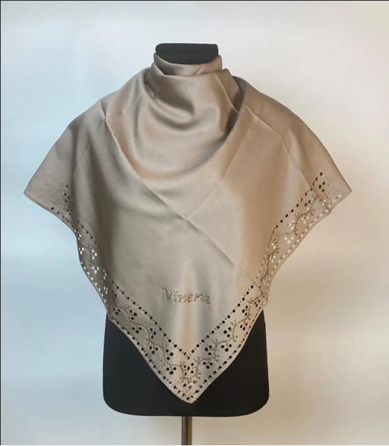 Платок шифоновый с камнями Светло-коричневый (ХустM229)