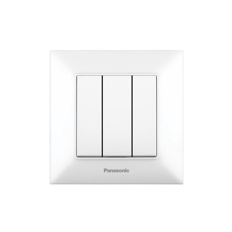 Выключатель трехклавишный Panasonic Arkedia Slim с рамкой ABS Белый (WNTC00152WH-UA1)