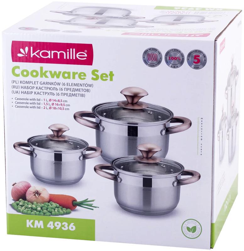 Набір каструль Kamille Catalin із нержавіючої сталі з мірною шкалою 1/1,5 /2 л - фото 6 Набір каструль Kamille Catalin із нержавіючої сталі з мірною шкалою 1/1,5 /2 л - фото 6