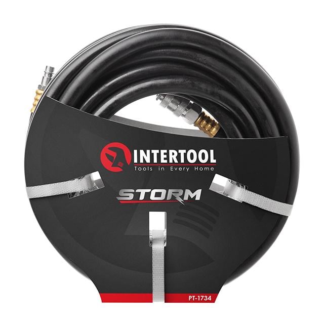 Шланг гумовий повітряний армований Intertool 20 атм 10х17 мм 10 м зі швидкороз'ємними з'єднаннями (PT-1734)