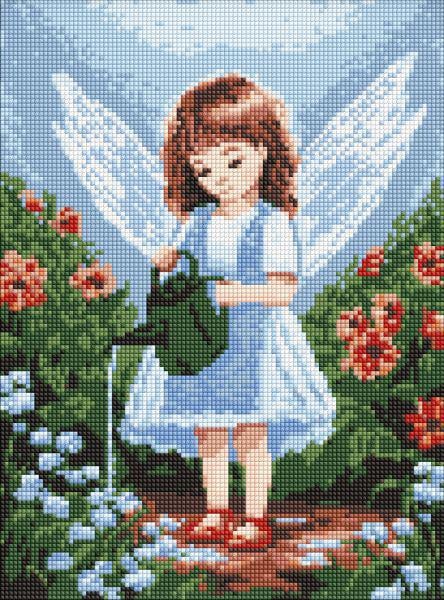 Алмазная мозаика Идейка Ангелочек в саду с голограммными стразами AB 30х40 см (Id-AMC7938)