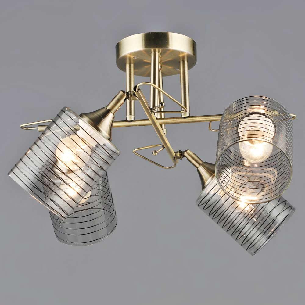Люстра потолочная Light House SRS-20368/4 AB плафон прозрачный с узором Бронза