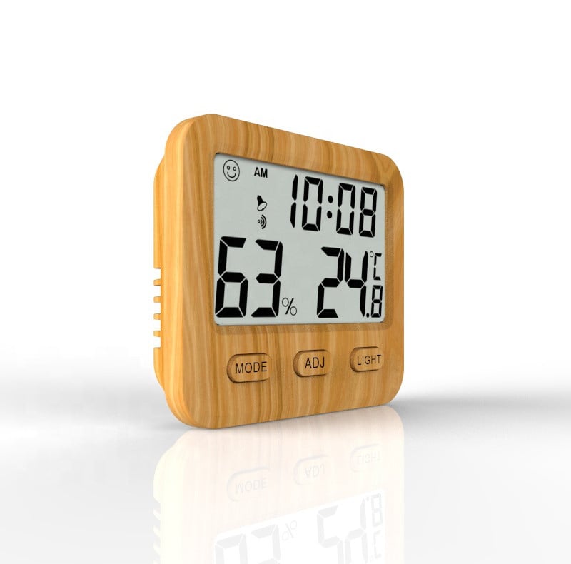 Міні термометр гігрометр Дерево з годинником (0526-1)