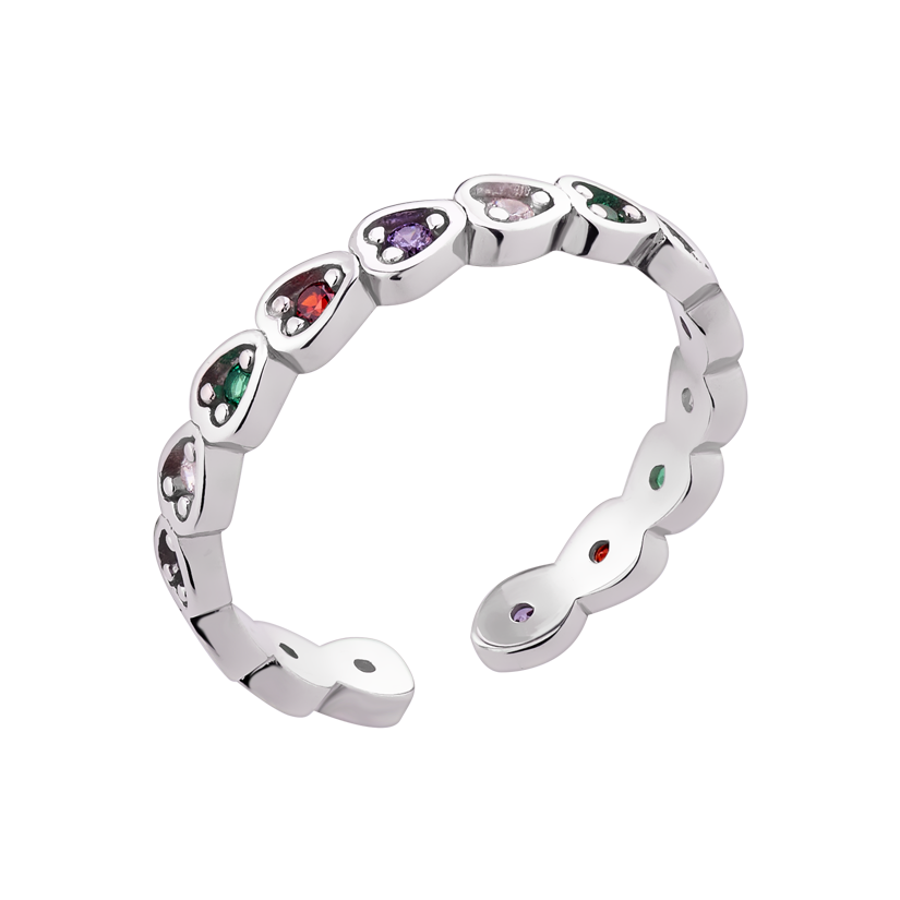 Кольцо серебряное Цветные сердечки нежное сочетание фианитов р. 18