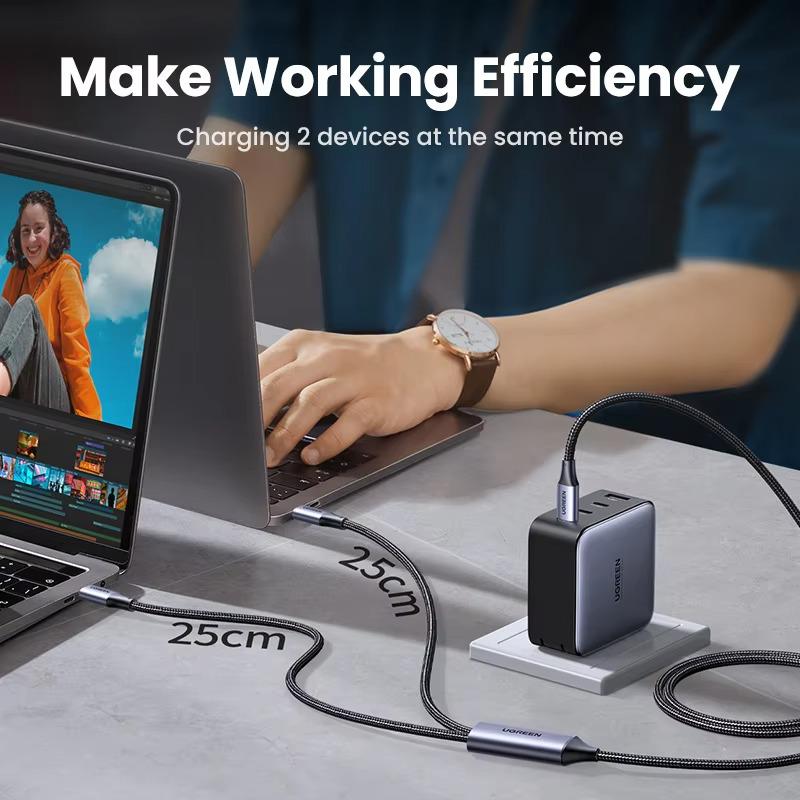 Кабель для быстрой зарядки 2в1 UGREEN US561 Type-C на 2 Type-C Universal PD 100W 5A 1,5 м Gray (35087) - фото 3