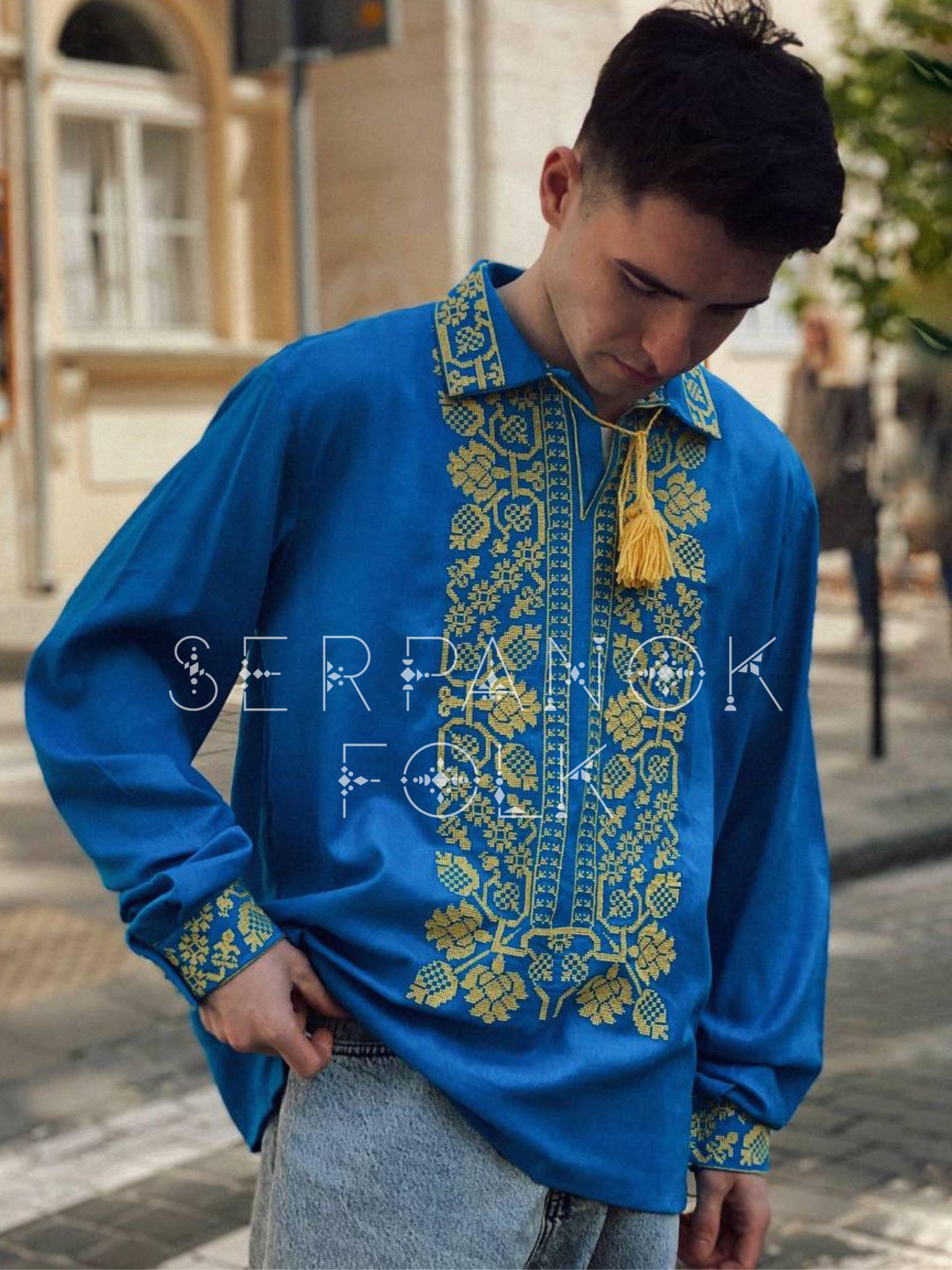 Вышиванка мужская SERPANOK FOLK Дубовая роща 4XL Синий (12089-60) - фото 2