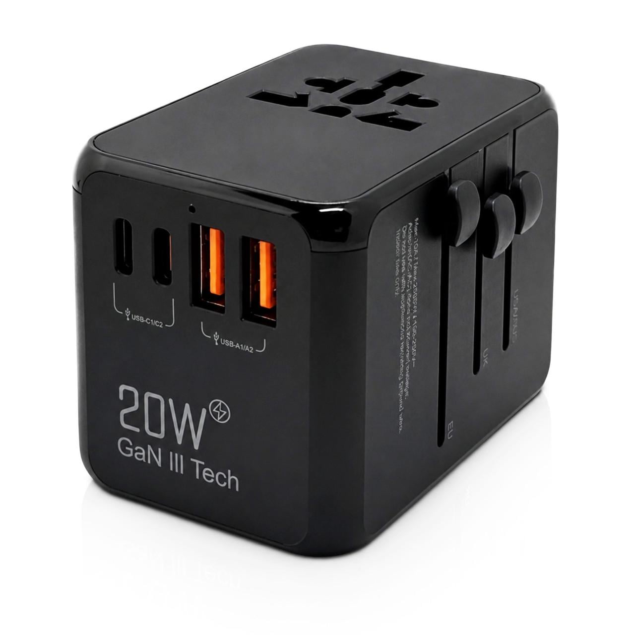 Зарядний пристрій універсальний 20W GaN III Tech USB-C PD/2×USB-A QC 3.0 Чорний