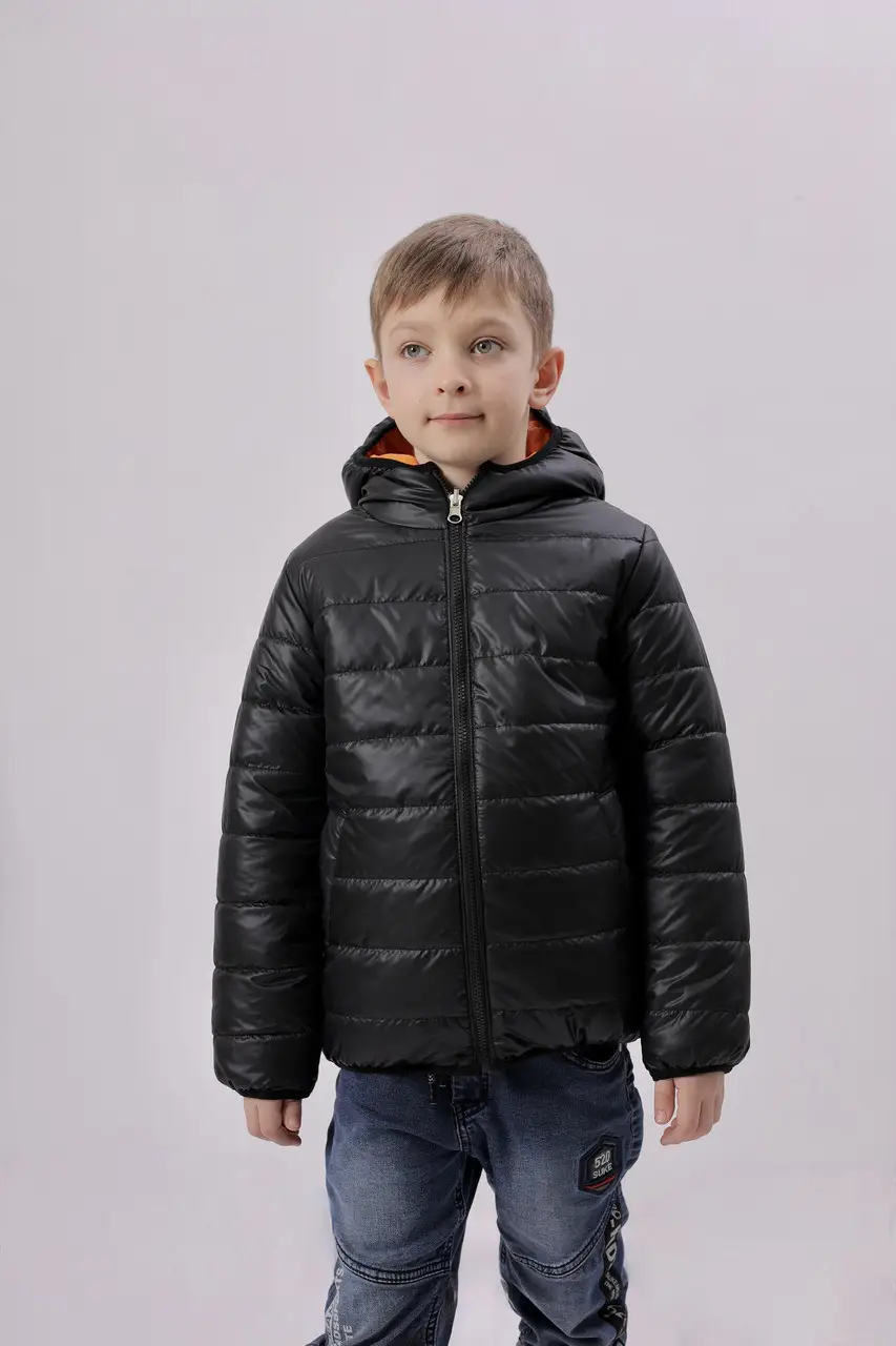 Куртка детская Саша двухсторонняя на мальчика 158 см Черный/Оранжевый (саша-пм158) - фото 2 Куртка детская Саша двухсторонняя на мальчика 158 см Черный/Оранжевый (саша-пм158) - фото 2