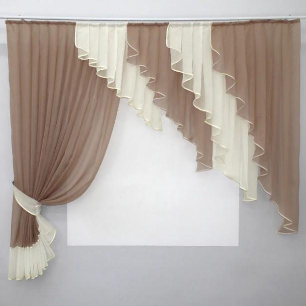 Занавеска на кухню/балкон с ламбрекеном 200х170 см Какао/Молочный (070к)