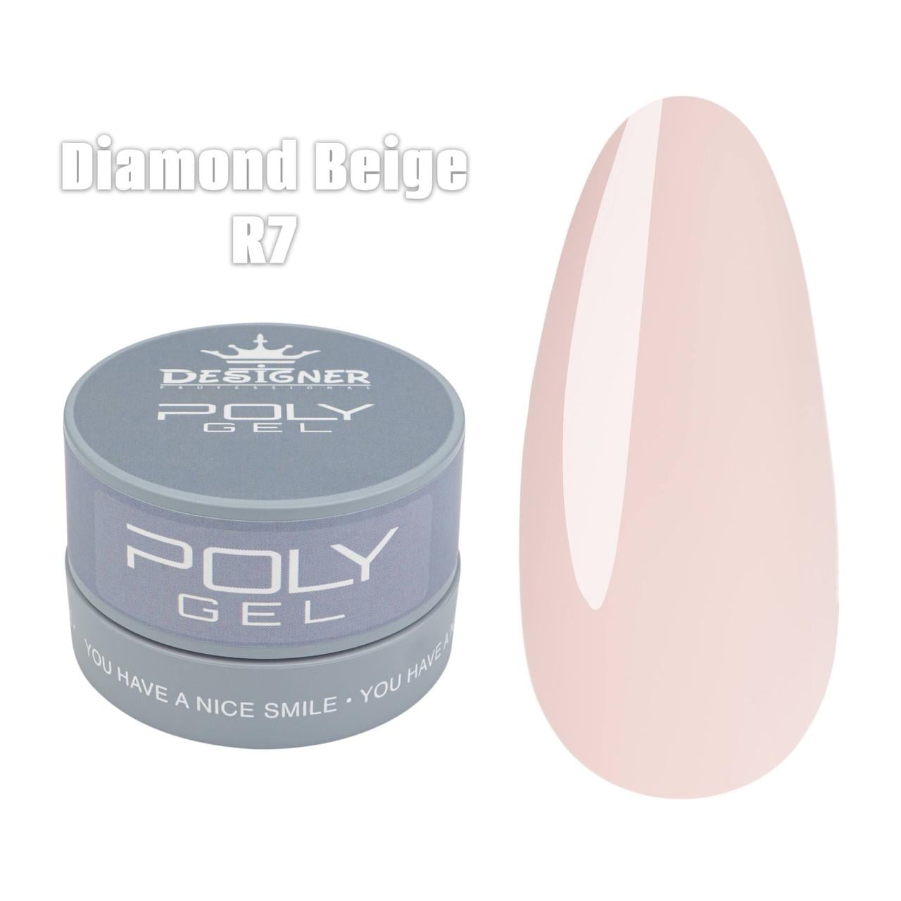 Полигель Дизайнер в банке для наращивания и укрепления ногтей 30 мл F7 Diamond Beige