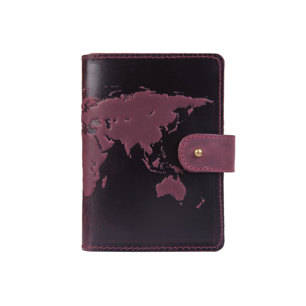 Портмоне HiArt PB-03S/1 Shabby Plum World Map з натуральної шкіри для паспорта/ID документів Фіолетовий (PB-03S/1-S19-1621-T001)