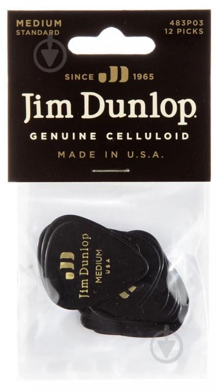 Медіатори Dunlop 483P03MD Genuine Celluloid Black Medium Player's Pack (12 шт.)