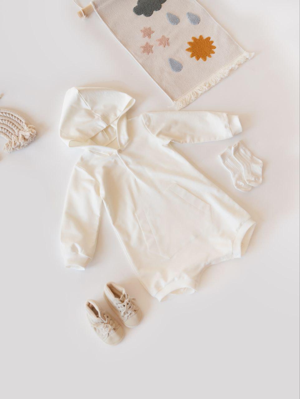 Боди-свитшот для малыша с капюшоном и карманом 68 см Молочный (268652475011)