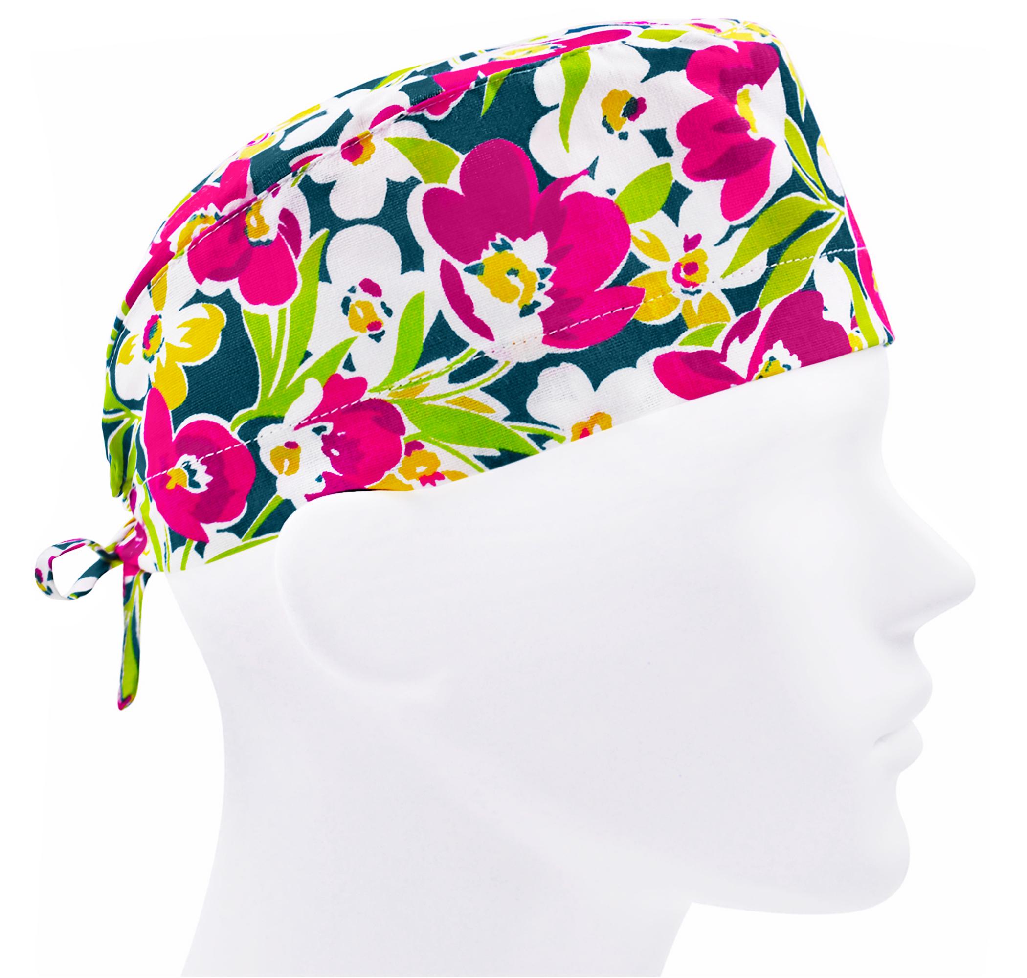 Шапочка медицинская мужская FloralScrubs Анютины глазки универсальная (М038)